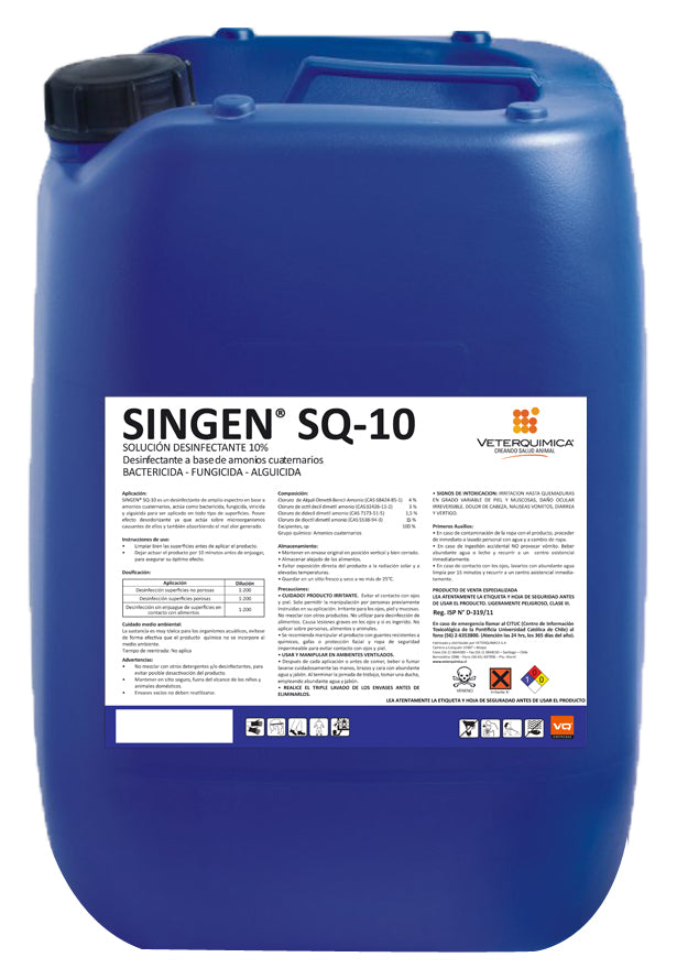 SINGEN® SQ-10 - Desinfectante Concentrado para Veterinaria